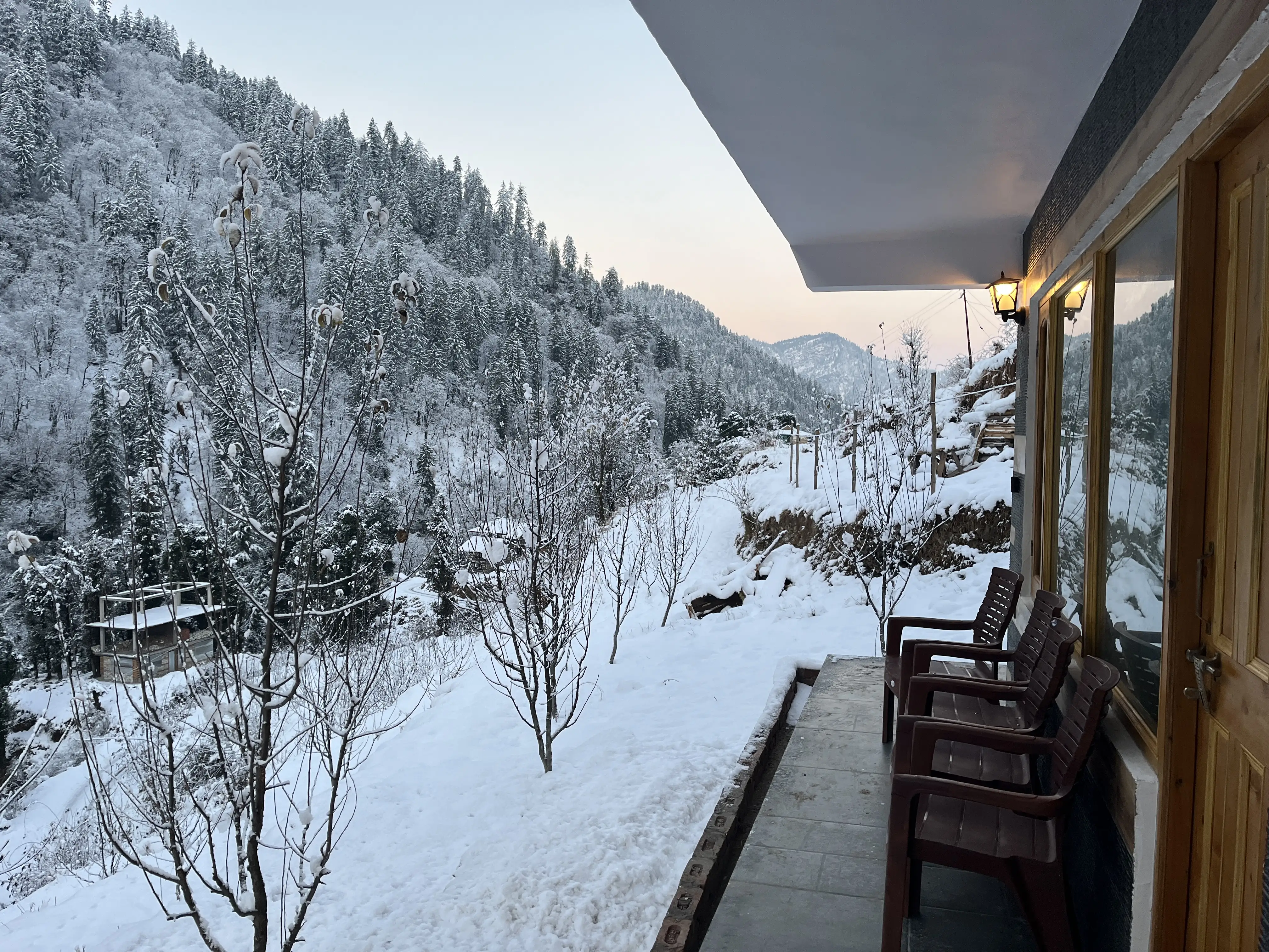 Mountain valley view from the dorm at Rubaroo, Jibhi